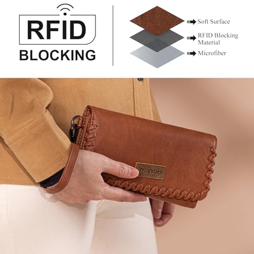 Montana West x Wrangler Wallet Women Trifold RFID Wristlet Wallet for Women Clutch Purse with Card Holder2