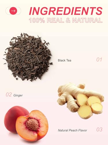 Image of TeeLux Peach Ginger Black Tea, Mellow Black Tea with Spicy Ginger & Peach Flavor, Caffeinated, 100 Count
