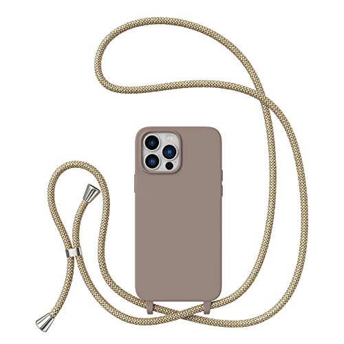 Coque silicone liquide marron pour iPhone 14 Pro Max avec cordon 6,7 pouces