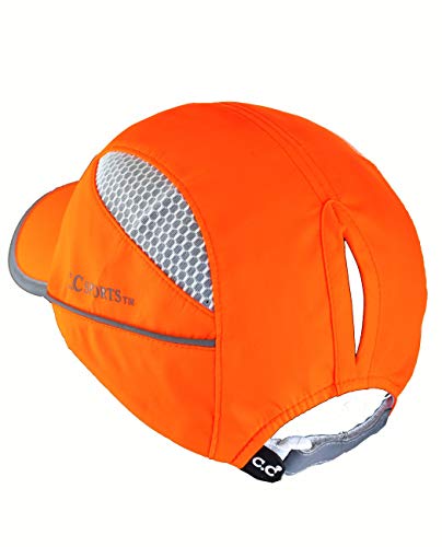 C.c Ponycap Messy High Bun Ponytail Water Resistant Adjustable Mesh Reflective Sporty Baseball Cap, Neon Orange #TOP3