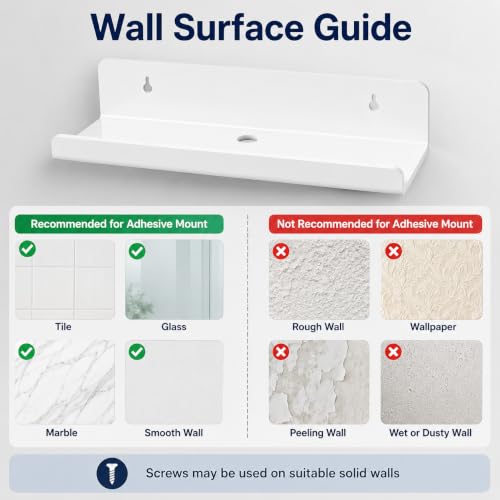Image of White Acrylic Floating Shelves, No Drill Wall Shelves, 4 Pack | Glossy White Acrylic; 4 Pack Wall Shelves; Adhesive or Screw Mount; No Drill Option; 12 lb Max Load