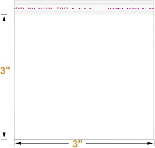 Miniatura 2 de Paquete de 200 bolsas de plástico de celofán de 3 x 3 pulgadas de grosor, transparentes, resellables, autoadhesivas, bolsa de polietileno para