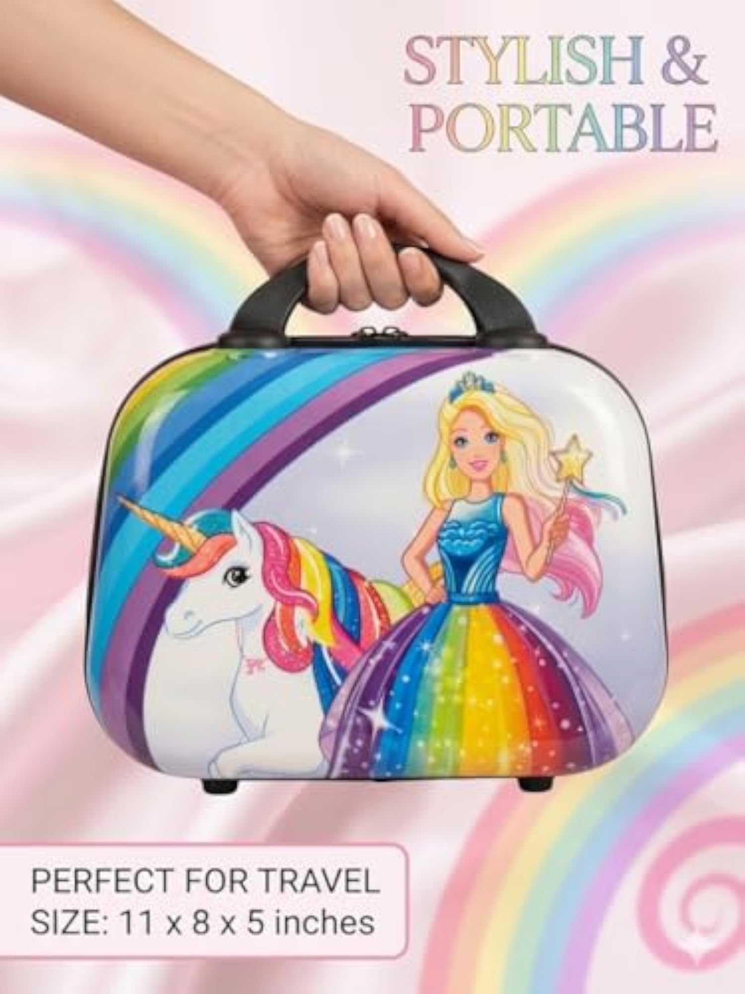 Girls' Princess Unicorn Rainbow Theme Hardshell Vanity Case