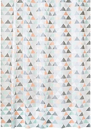 mDesign Heavy Duty PEVA Waterproof Shower Curtain Liner, for Bathroom Showers, Stalls and Bathtubs, Decorative Triangle Design - 72" x 72" - Coral Orange/Mint Green