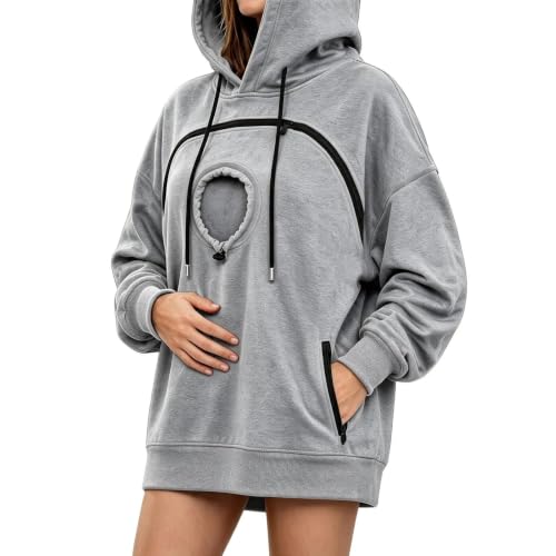 Pet Pouch Hoodie for Women Oversized Pet Carrier Hoodies with Zip Pet Pouch - image 9