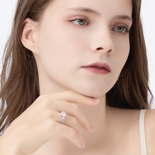 Moissanite Engagement Rings for Women - 925 Sterling Silver Lab Created Diamond Round Cut Weeding Bands, Solitaire Promise Ring for her Valentines Day Gifts Ideal Gift for Womens3