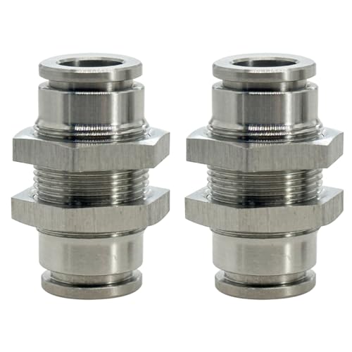 Image of 2Pcs Bulkhead Union 3 /8 inch x 3 /8 inch Tube OD Push to Connect Tube Fitting | 304 Stainless Steel,3 /8 inch Tube OD, Suitable for Home Garage Air Brake Air Compressor