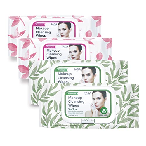Tada Beauty Facial Wipes Makeup Remover | Tea Tree & Rose Wet Cleansing Wipes (Rose + Tea Tree, 4-Pack (320Ct)) #TOP18