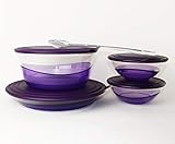  TUPPERWARE Eleganzia Schüssel 2X 600ml + 1,5L + 2,3L + Salatbesteck VIOLETT-LILA/TRANSPARENT Schale BLICKFANG + Geschenk 1,3L Lachs Ergonomica