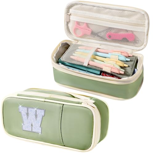 Image of Janhavi Initial Large Capacity Premium Oxford Cute Aesthetic Pencil Case Pouch Bag Special School Supplies Colored Stationery Organizer Gifts for Girls, Women, Adults