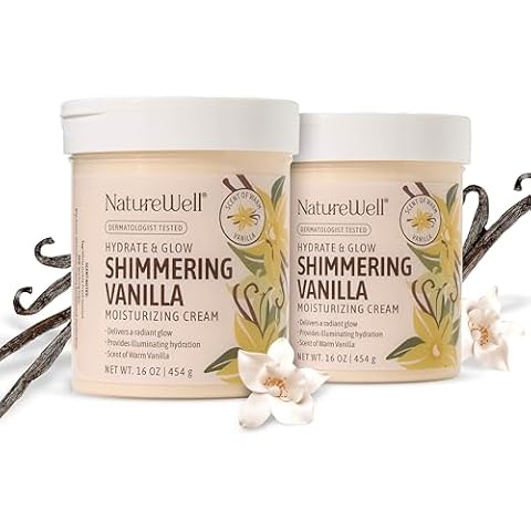 NATURE WELL Shimmering Vanilla Hydrate & Glow Moisturizing Cream For Face & Body, Intensely Nourishing & Softening, Delivers A Sparkling Radiance & Illuminating Hydration, Pack of 2 (16 Oz Each) Cover