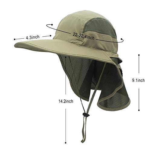 Sombrero de ala ancha con solapa ajustable para el cuello, UPF50+ para senderismo, caza, pesca, sombreros para hombres y mujeres, Verde Armada (ArmyGreen) 5