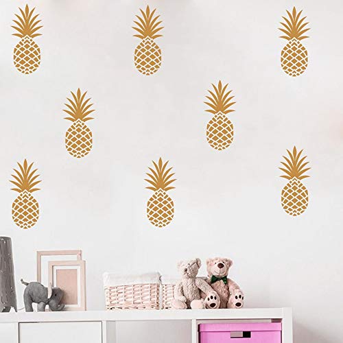 Pineapple Wall Decal Large 12 Set Pineapples Sticker/Home Decor Nursery Kids Bedroom Vinyl Wall Decal Mural (8"H X 3.5"W/Each) (Gold) #TOP5