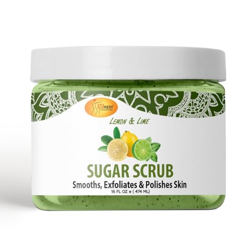 SPA REDI Sugar Scrub Lemon and Lime - Moisturizing and Exfoliating Body Scrub, Face, Hand, Foot Scrub body exfoliator for Nourishing, Glow, Polish, Smooth and Fresh Skin 16 Oz
