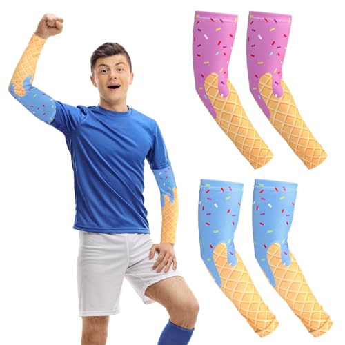 Bunnycool 2 Pairs Cross Arm Sleeve Christian Compression Arm Sleeve Youth Football Baseball Volleyball(Blue,Pink,Small/medium,Ice Cream)