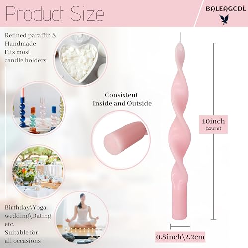 Image of Smokeless Pink Spiral Taper Candle Handmade Unscented Taper Candlesticks 10 Inch Long Twisted Candles for Candlelight Dinner Decor Wedding Women Gifts 2 Pcs