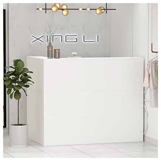 AIEGLE Reception Desk with Counter Drawers & Storage Shelves, L-Shaped Reception Counter Table for Salon Reception Room Checkout Office, White (55.9" L x 32.3" W x 48.4" H)