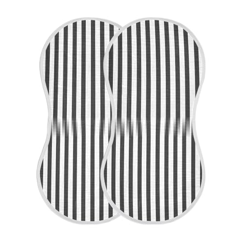 Muslin Baby Burp Cloths, Black White Stripes Cotton Soft Burp Cloths for Newborns​​, Extra Absorbent Burp Cloths 2-Pack​​, 22 x 11 Inch