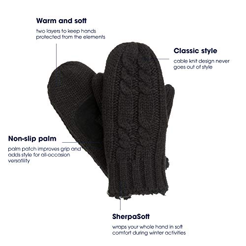 Isotoner Womens Chunky Cable Knit Sherpasoft Cold Weather Mittens, Black, One Size Us #TOP2