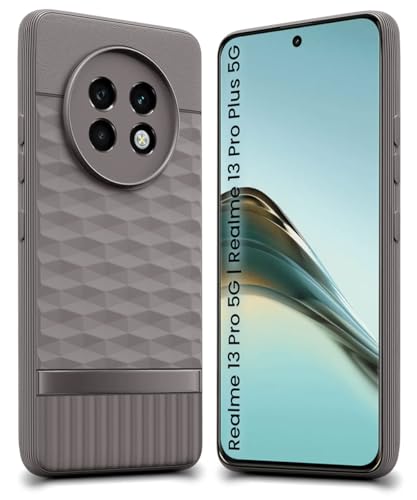 Image of WOW IMAGINE Back Cover for Realme 13 Pro 5G | Realme 13 Pro Plus 5G with Hexa Cube Design | Soft Rubberised Case | Inner Velvet Fabric | Matte Silicone Flexible Mobile Case | Camera Protection - Grey