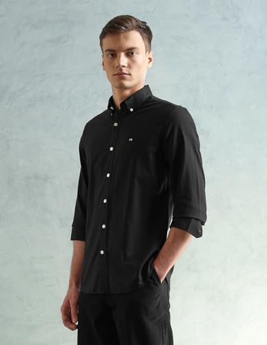 Image of Arrow Sport Solid Slim Fit Cotton Shirt for Men - Full Sleeve Mens Casual Shirts