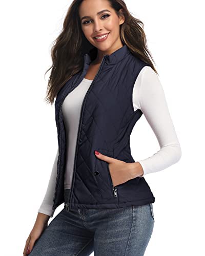 Longking Women's Vest, Stand Collar Lightweight Zip Quilted Vest For Women Dark Blue M #TOP4
