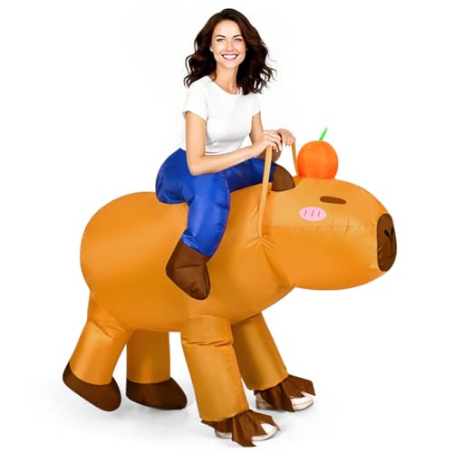 Uneedity Capybara Costume for Adults Men Women, Funny Inflatable Costume Ride for Halloween Party Cosplay on Animal Blow Up Cosplay Suit, Adult Size, Orange