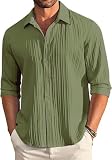 CB-COLEBROOK Camisas casuales con botones para hombre, camisa de lino de manga larga, con textura, a la moda, para playa, verano, camisa elegante para hombre (disponible en tallas grandes), Verde