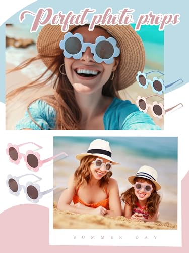 Image of Kanayu Summer Flower Sunglasses for Women 5.71 Inch Round UV Protection Adults Daisy Sunglasses Decor for Beach Party Gift