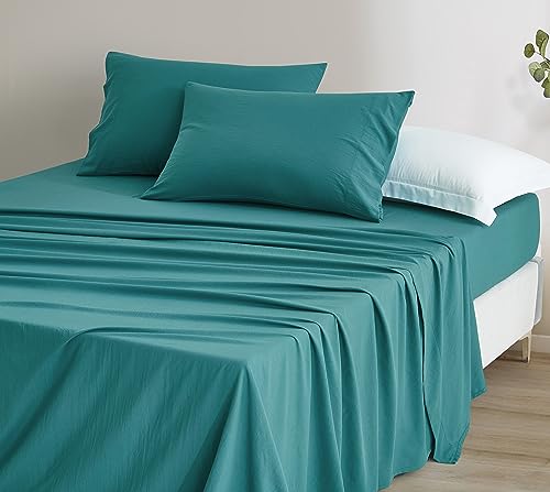 Chezmoi Collection Stone Washed Full Size Sheet Set - 4-Piece Extra Soft Breathable Wrinkle & Fade Resistant 14-Inches Deep Pocket Sheets & Pillowcases Set - Full, Teal