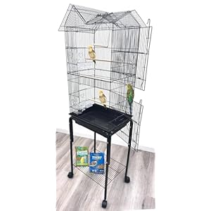 63″ Roof Top Bird Flight Parrot Pet House Home Cage with Removable Rolling Stand for Cockatiel Sun Conure Parakeet Finch Budgie Lovebird Canary