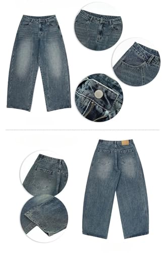 Men Wide Vintage Jeans Wash Splicing Y2k Zipper Pants Straight Casual Denim Trousers4