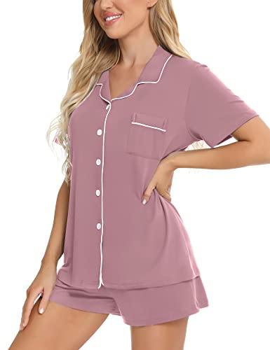 Image of SWOMOG Womens Button Down Pajamas Set Short Sleeve Sleepwear Bride Soft Pj Lounge Sets XS-3XL