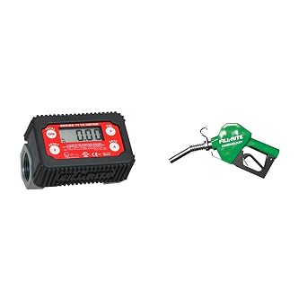 Fill-Rite TT10AN 1 2-35 GPM(8-132 LPM) Digital in-line Turbine Meter, Aluminum, Fuel Transfer Meter,Black/Red & SDN075GAN 34 3 to 15 GPM Automatic Standard Duty Fuel Transfer Nozzle