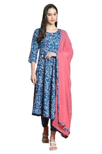 Image of Rajnandini Womens Cotton Floral Printed Kurta Pant Dupatta Set (JOPLST269-P)