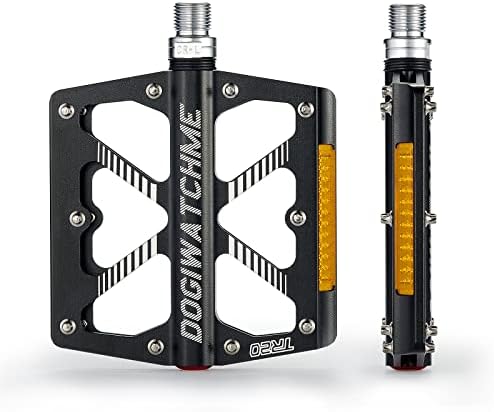 Mountain Bike Pedals MTB Pedals, 3 Bearing Non-Slip Aluminum 9/16" Bicycle Platform Pedals with Reflectors, CNC Machined Bicycle Wide Pedals for Road Mountain Bike (Black)