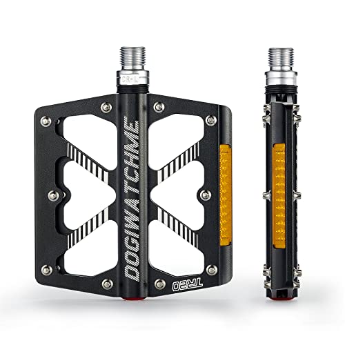 Mountain Bike Pedals Mtb Pedals, 3 Bearing Non-Slip Aluminum 9/16" Bicycle Platform Pedals With Reflectors, Cnc Machined Bicycle Wide Pedals For Road Mountain Bike (Black) #TOP2