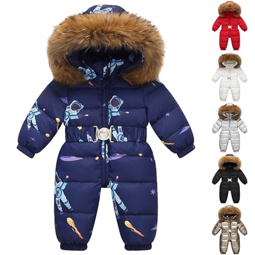 Baby Snowsuit Toddler Boys Girls One-Piece Ski Suit Winter Jumpsuit Romper Hooded Puffer Jacket with Faux Fur Collar3