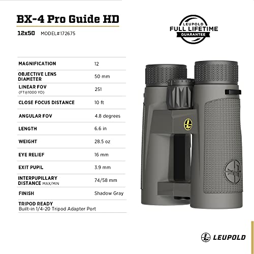 Image of Leupold BX-4 Pro Guide HD Binoculars, 12x50mm, Shadow Gray (172675)