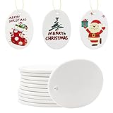 MAIKESUB 10 PCS Sublimation Blank Ceramic Oval Ornament 3.3 Inch White with Red String for Christmas Tree Decor, DIY Personalized Home Crafting Bulk