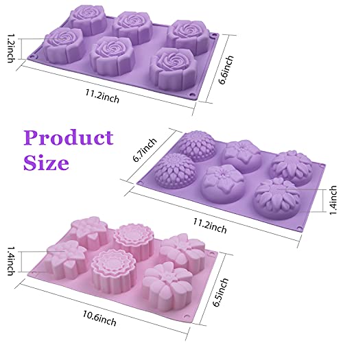 Aidoit 3 Pack Silicone Soap Molds, 6 Cavity Silicone Flower Soap Mold Diy Soap Molds For Soap Making, Handmade Cake Chocolate Biscuit, Pudding #TOP6