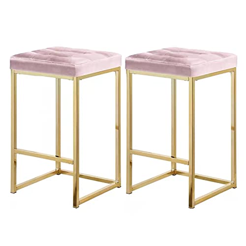 Tabourets de cuisine en velours assise épaisse et structure métallique stable