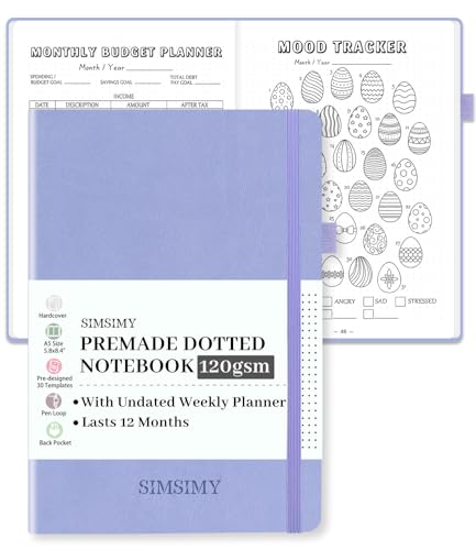 SIMSIMY Premade Dotted Journal Notebook with Bullet Templates, Pre-made Dot