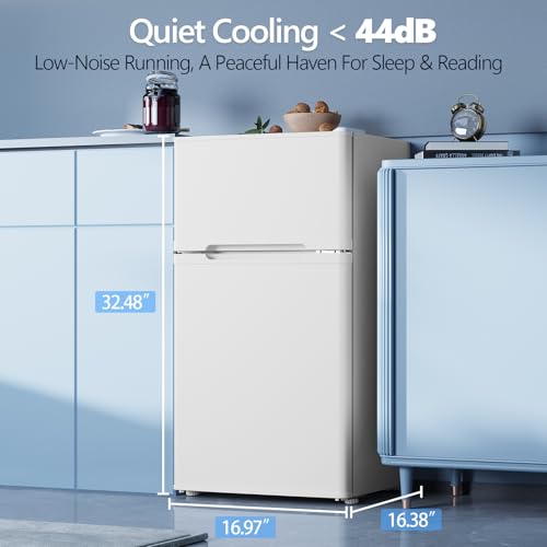 Image of Electactic 2.5 Cu.Ft Mini Fridge with Freezer, Double-Door Compact Refrigerator, Adjustable Glass Shelves, Mechanical Thermostat & Leveling Feet, Space-Saving for Apartment /Dorm /Office, White