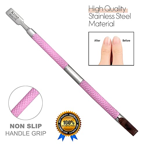 Cuticle Pusher Dual Sided - Sharp Edge Spoon Shaped Double Ended Cuticle Pusher Remover Cleaner Surgical Medical Grade Stainless Steel Manicure Pedicure Nail Art Care Tool Set (Pink) By Krisp Beauty #TOP3