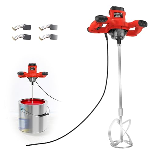 2600W Electric Cement Mixer M14 Mixing Paddle Paint Paddle Mixer with 6 Speeds, Plastering Mortar Paint Mixer Electric Hand-Held Mixer with Security Locking Button, 1700 U/Min Concrete Tools, Red