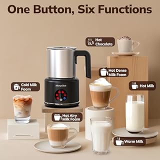 Montalatte Elettrico, Morpilot Milk Frother in Acciaio Inossidabile, 6 in 1 Funzione, Capacità 250ml Cappuccino o 500 ml Latte Caldo, Design Diviso, Nero