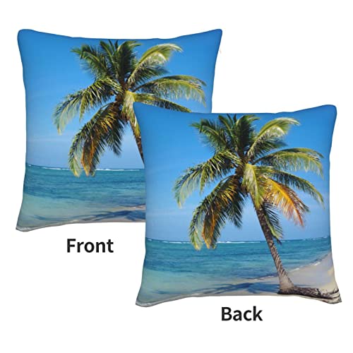 WTEZMONM Summer Coastal Beach Coconut Trees Velvet Throw Pillow Covers Decorative Cushion Cover for Sofa Couch Bed Pillowcase 16" x 16" - Image 3