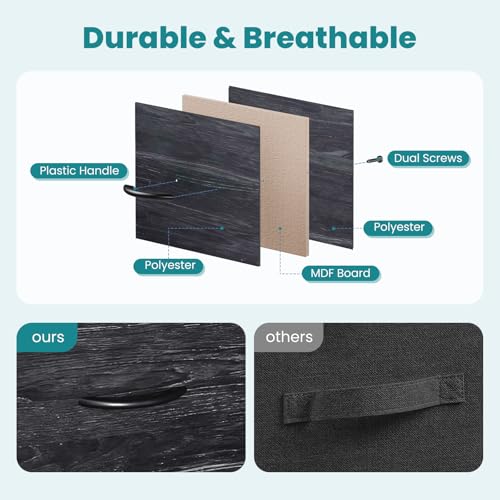 Image of OLIXIS 5 Drawer Dresser for Bedroom, Storage Organizer Unit for Closet | Chest of Drawers for Clothes Storage with Bins, Wide Fabric Bedroom Dresser, Wooden Top, Living Room, Black Wood