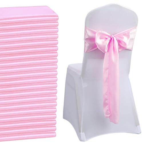 QeeFop Lot De 50 Écharpes de Chaise En Satin Vert Sauge Chaise-Décorative Arc Conçu Pour Chaise De Mariage, Anniversaire, Banquet, Fête (Rose)